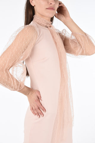 Long Sleeve Mini Dress with Polka Dot Tulle Applications
