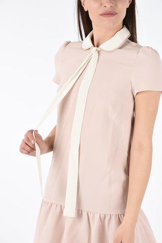Fabric Mini Dress with Bow Neck