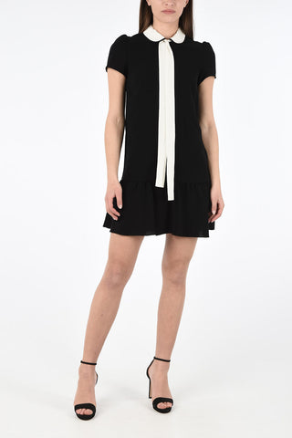 Fabric Mini Dress with Bow Neck
