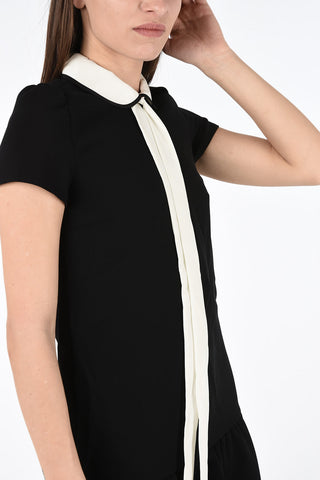 Fabric Mini Dress with Bow Neck