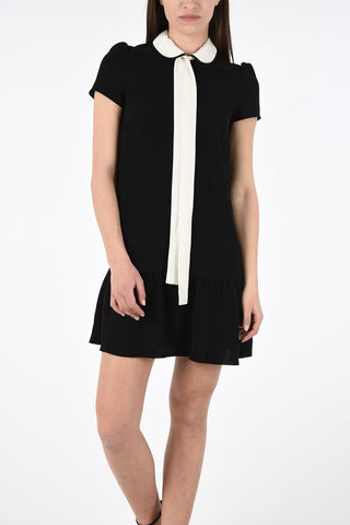 Fabric Mini Dress with Bow Neck