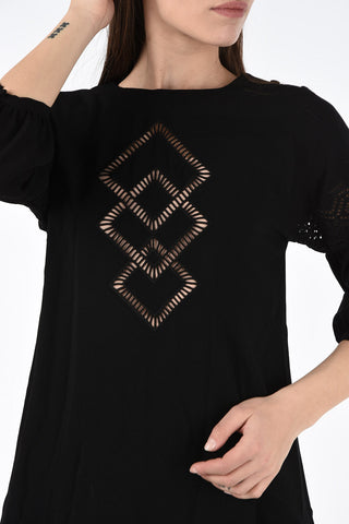 Embroidered Crew-Neck Caftan with Petticoat 