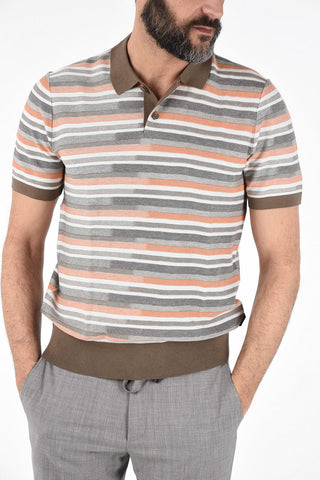 ZZEGNA Polo a Righe in Seta e Cotone