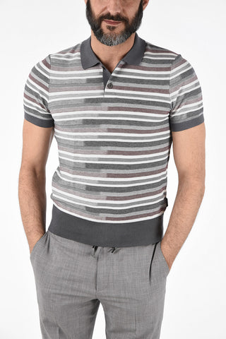 ZZEGNA Polo a Righe in Seta e Cotone