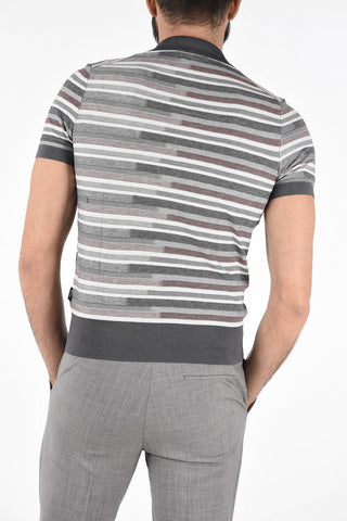 ZZEGNA Polo a Righe in Seta e Cotone