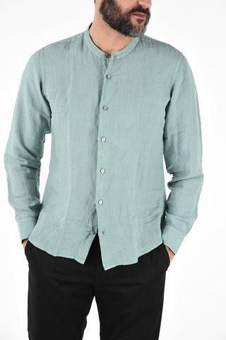 ZZEGNA Camicia in Lino Collo Coreano
