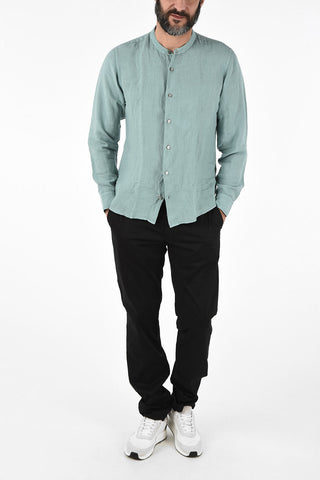 ZZEGNA Camicia in Lino Collo Coreano
