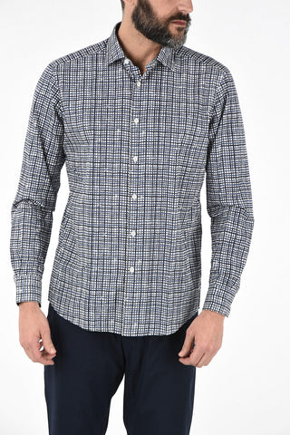 EZ LUXURY Camicia Collo Francese in Cotone Mini Ceck 