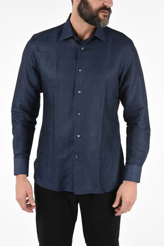 EZ TAILORING Camicia Collo Francese in Lino e Cotone