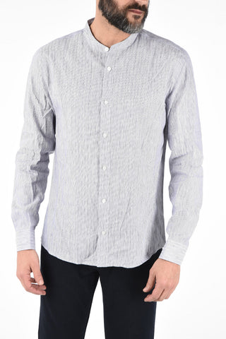ZZEGNA Camicia Collo Coreano Slim Fit in Lino e Cotone