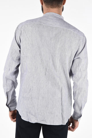 ZZEGNA Camicia Collo Coreano Slim Fit in Lino e Cotone