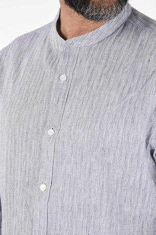 ZZEGNA Camicia Collo Coreano Slim Fit in Lino e Cotone