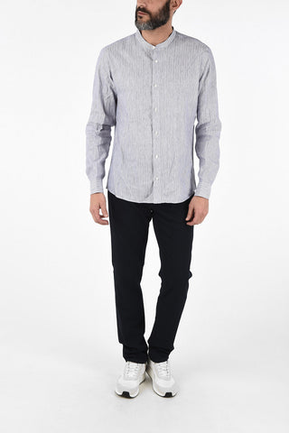 ZZEGNA Camicia Collo Coreano Slim Fit in Lino e Cotone