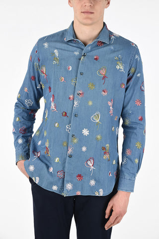 Camicia in Denim Con Ricamo Floreale 