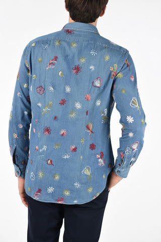 Camicia in Denim Con Ricamo Floreale 