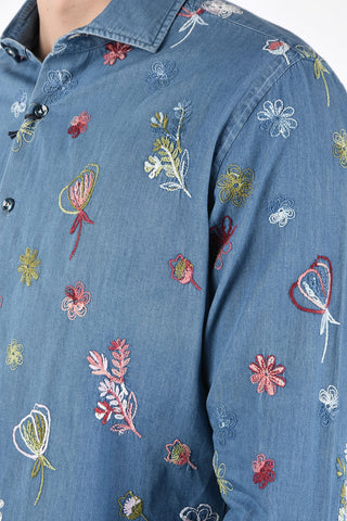 Camicia in Denim Con Ricamo Floreale 