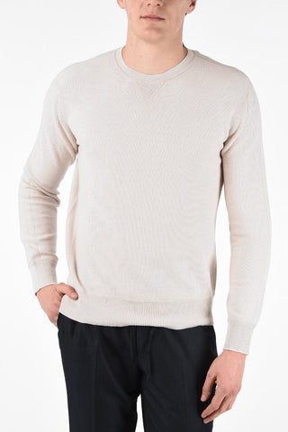EZ LUXURY Cotton and Wool Crochet Crew-neck Sweater