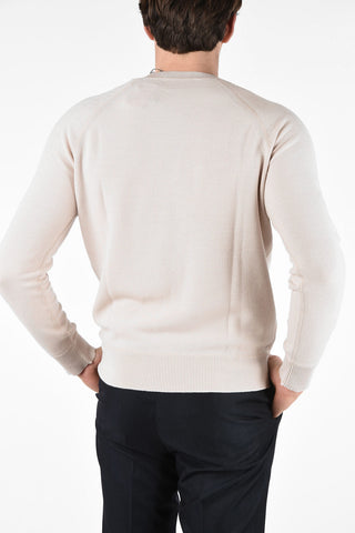 EZ LUXURY Cotton and Wool Crochet Crew-neck Sweater