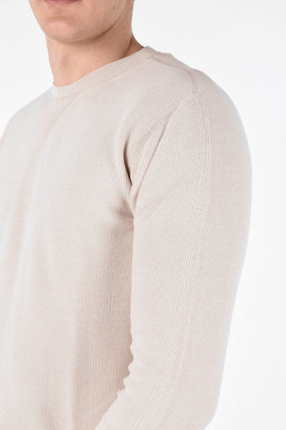 EZ LUXURY Cotton and Wool Crochet Crew-neck Sweater