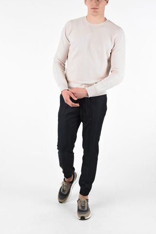 EZ LUXURY Cotton and Wool Crochet Crew-neck Sweater