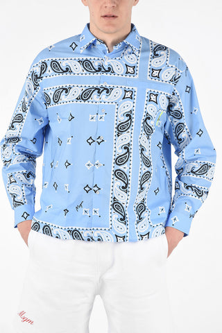 Camicia con Collo Francese  in Cotone Stampato Paisley 