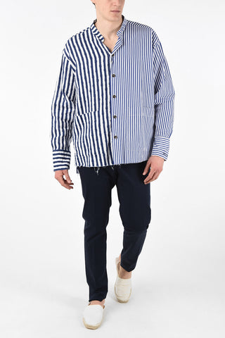 GREG LAUREN Camicia Striped in Cotone e Lino 
