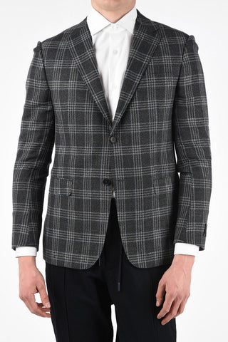 ZZEGNA District Check 2 Button Blazer with Jetted Pocket
