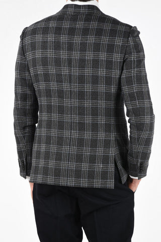 ZZEGNA District Check 2 Button Blazer with Jetted Pocket