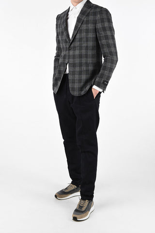 ZZEGNA District Check 2 Button Blazer with Jetted Pocket