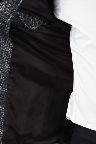 ZZEGNA District Check 2 Button Blazer with Jetted Pocket