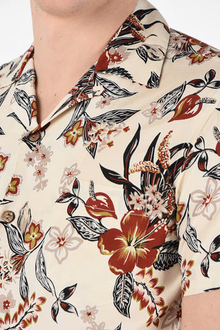 Floral Printed Short Sleeve Shirt with Patch Pocket
