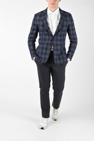 ZZEGNA District Check 2 Button Blazer with Patch Pocket