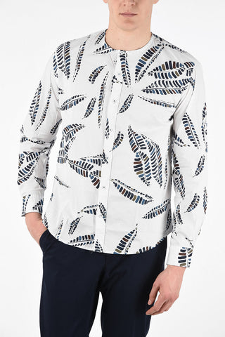 Printed Stretch Cotton Collarless Shirt