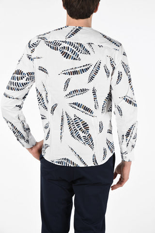 Printed Stretch Cotton Collarless Shirt