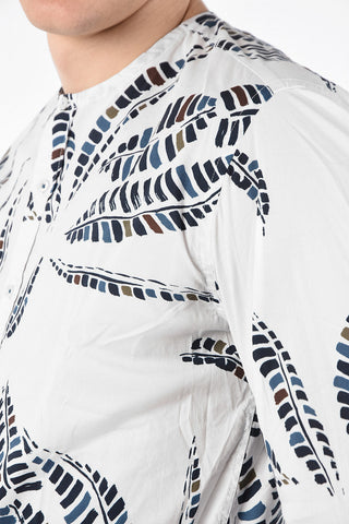 Printed Stretch Cotton Collarless Shirt