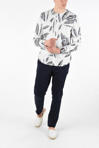Printed Stretch Cotton Collarless Shirt