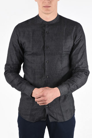 ZZEGNA Linen Slim Fit Mandarin Collar Shirt