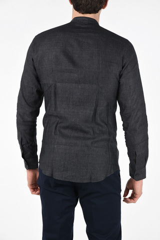 ZZEGNA Linen Slim Fit Mandarin Collar Shirt