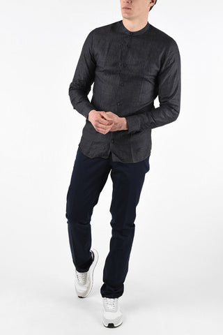 ZZEGNA Linen Slim Fit Mandarin Collar Shirt
