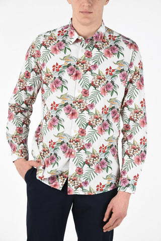 Camicia Collo Francese Slim Fit in Cotone Con Stampa Floreale 