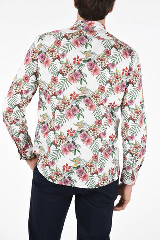 Camicia Collo Francese Slim Fit in Cotone Con Stampa Floreale 