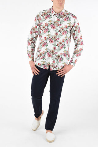 Camicia Collo Francese Slim Fit in Cotone Con Stampa Floreale 