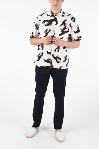 Printed Cotton Asimmetrycal Short Sleeve Shirt