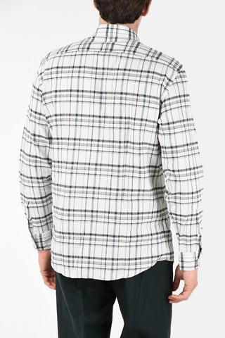 EZ LUXURY Camicia a Quadri Plaid in Lino e Cotone