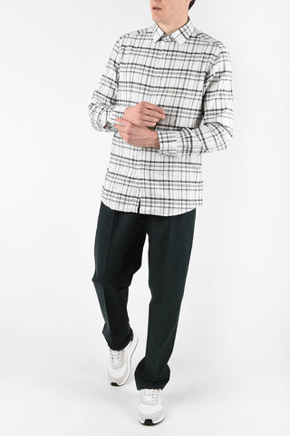 EZ LUXURY Camicia a Quadri Plaid in Lino e Cotone