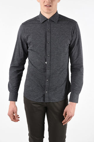 ZZEGNA Stretch Fabric Houndstooth Spread Collar Shirt