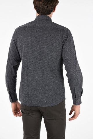 ZZEGNA Stretch Fabric Houndstooth Spread Collar Shirt