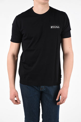 ZZEGNA Cotton Crew Neck T-Shirt with Print Details