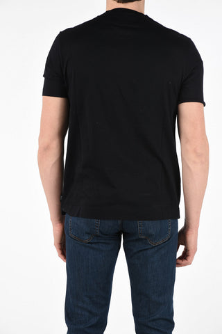 ZZEGNA Cotton Crew Neck T-Shirt with Print Details