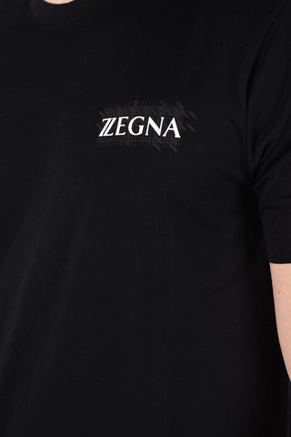 ZZEGNA Cotton Crew Neck T-Shirt with Print Details